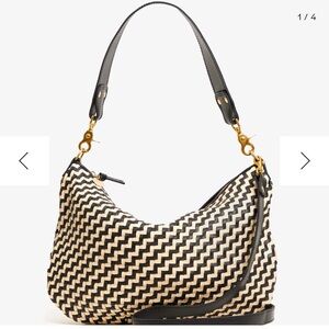 Clare V. Moyen Messenger in Black and Cream Zig Zag Woven